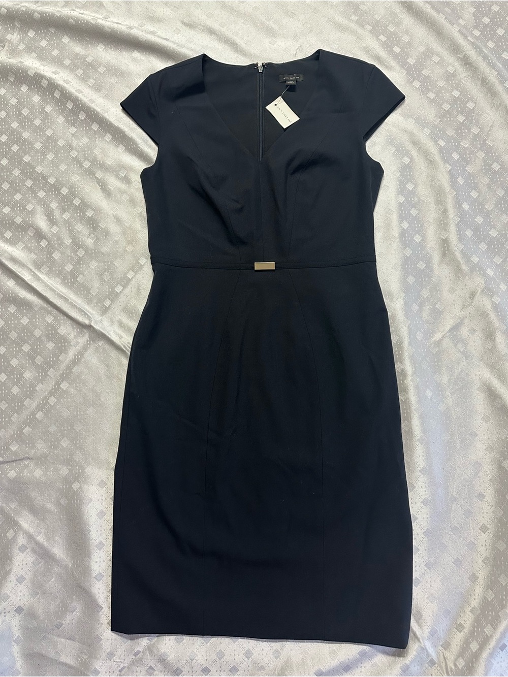 Ann Taylor Black Cap Sleeve Midi Sheath Dress